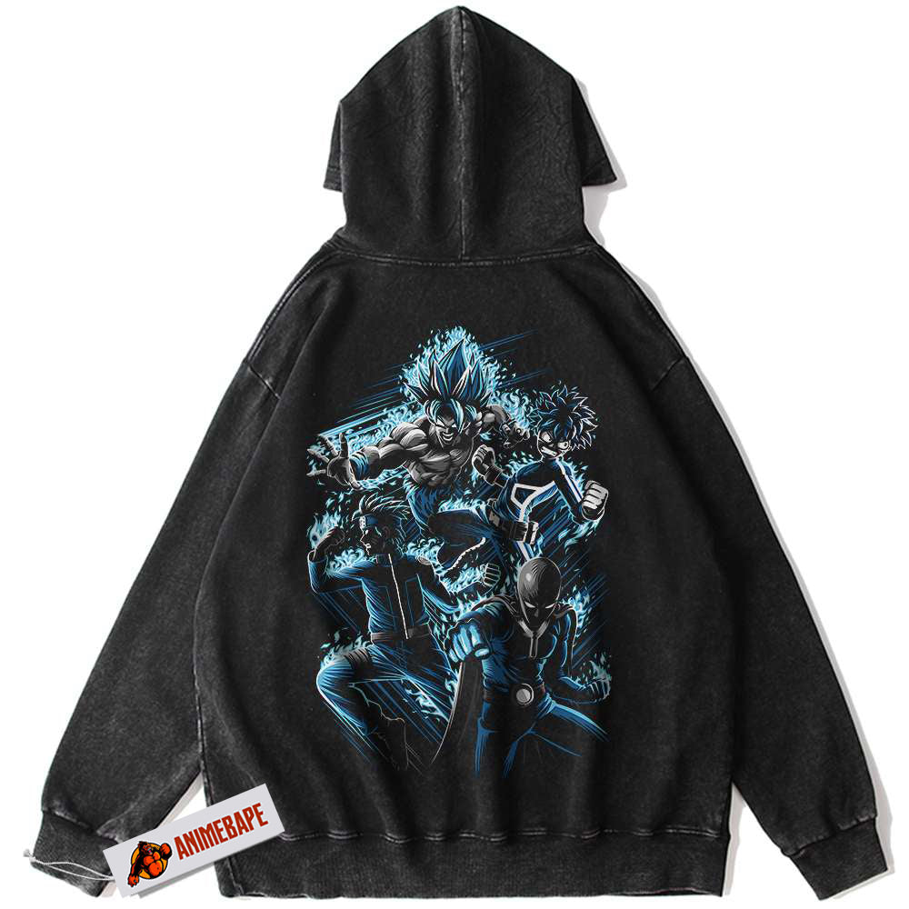 Anime Vintage Hoodie - Son Goku, Deku, Saitama, Naruto Designs